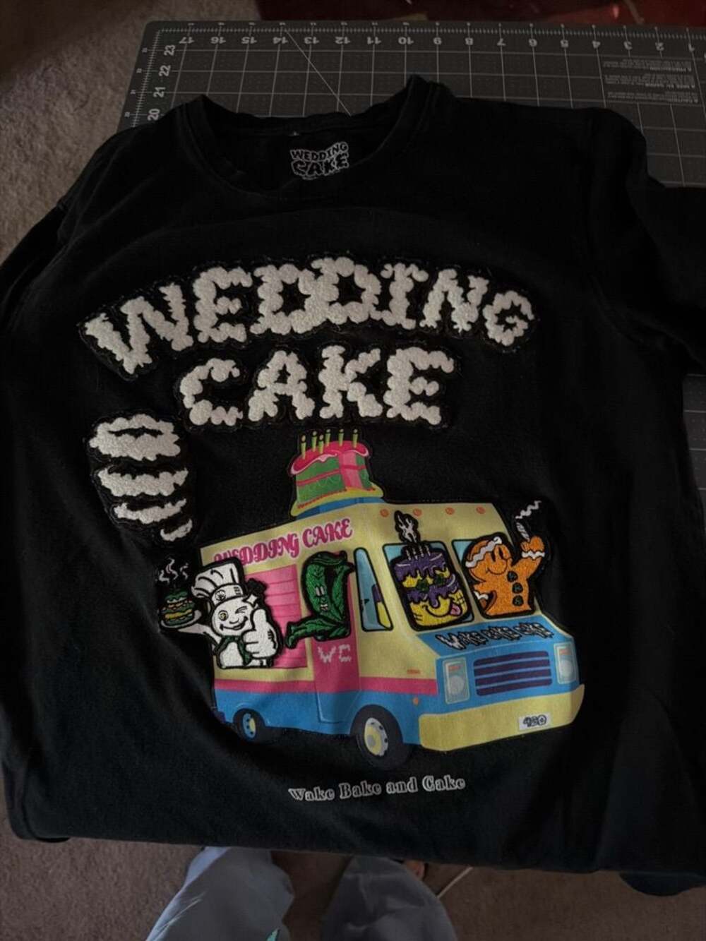 Wedding Cake Wake Bake and Cake Food Truck Chenille Patch Sweatshirt